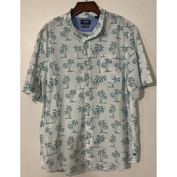 Chaps Ralph Lauren Shirt Men's XL Tropical Hawaiian AOP Palm Tree Beach - Picture 1 of 6